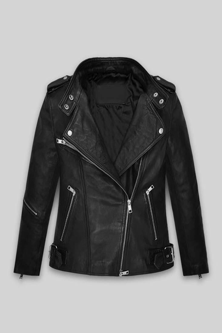 men’s black leather jacket – iconic biker style with belt & zipper design