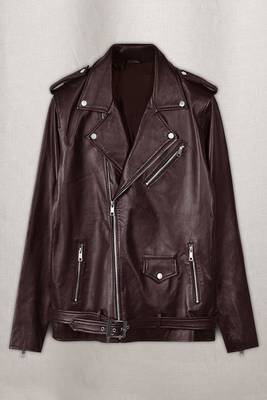 men's burgundy lambskin leather biker jacket classic moto zip style 1