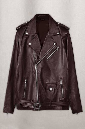 men's burgundy lambskin leather biker jacket classic moto zip style