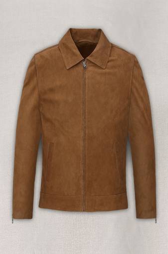 men's brown suede leather jacket classic zip up style genuine