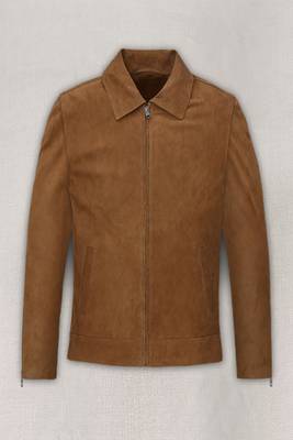 men's brown suede leather jacket classic zip up style genuine 2