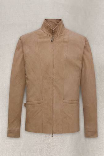 Men’s tan  leather jacket – modern minimal style with zipper fit