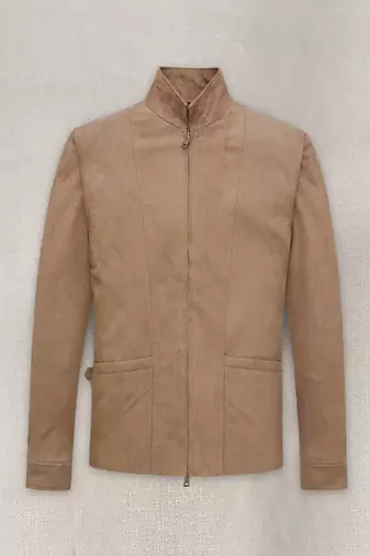 Men’s tan  leather jacket – modern minimal style with zipper fit
