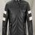 Men’s black & white leather biker jacket – slim fit racer stripe design