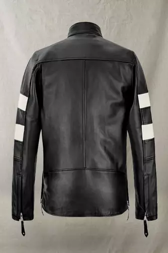 men's black and white lambskin leather biker jacket classic moto