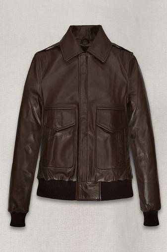 Men’s brown  leather bomber jacket – minimalist zip-up slim fit casual coat