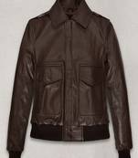 men's brown lambskin leather bomber jacket ribbed cuffs and waist exclusive