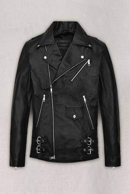men's black lambskin leather biker jacket asymmetrical zip closure premium 1
