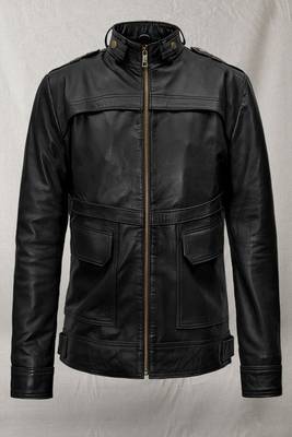men's black lambskin cafe racer jacket stand up collar style 1