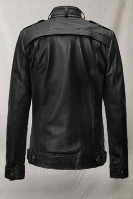 men's black lambskin cafe racer jacket stand up collar style 2
