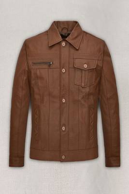 men's brown lambskin leather trucker jacket rugged trucker style 1
