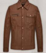 men's brown lambskin leather trucker jacket rugged trucker style