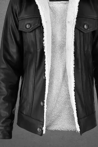 Men’s leather sherpa jacket  black & white – warm fleece lined winter coat, classic stylish outerwear