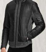 Men’s tweed & leather combo jacket black – classic heritage style coat