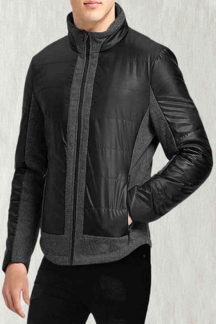 Men’s tweed & leather combo jacket black – classic heritage style coat