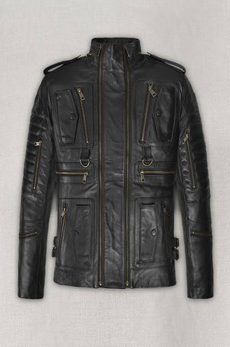 Men’s handcrafted black leather biker jacket – multi-pocket military moto coat