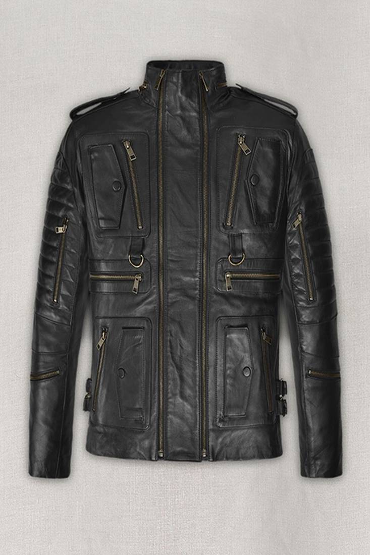 Men’s handcrafted black leather biker jacket – multi-pocket military moto coat