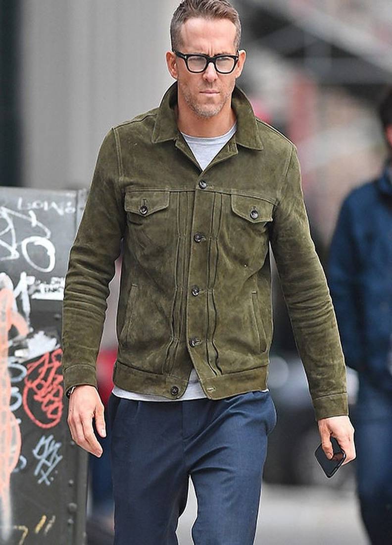 men’s green suede leather jacket – trendy casual outerwear with bottom hem finish