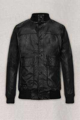 men's black lambskin leather bomber jacket ribbed cuffs and waist premium 1
