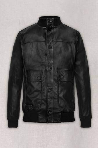 men's black lambskin leather bomber jacket ribbed cuffs and waist premium
