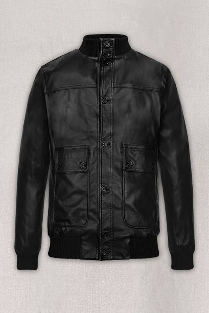 Pilot aviator black bomber leather jacket for men's handmade lambskin