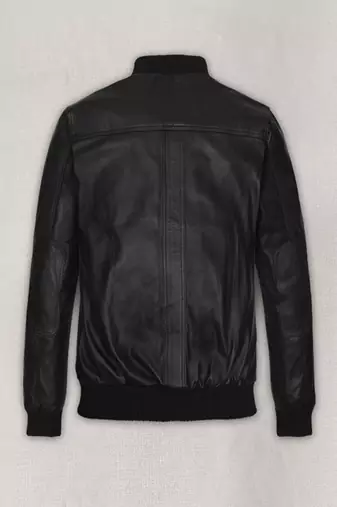 men's black lambskin leather bomber jacket ribbed cuffs and waist premium