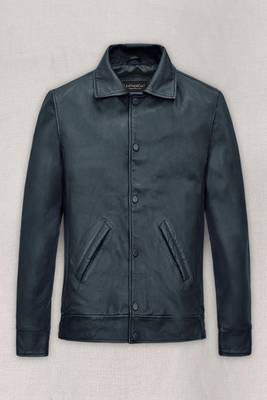 men's blue lambskin leather bomber jacket classic button front style 1