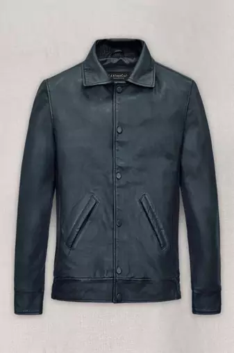men’s blue leather jacket – bomber fit trucker button front outerwear