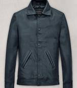 men’s blue leather jacket – bomber fit trucker button front outerwear
