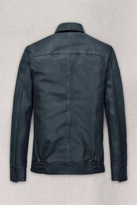 men's blue lambskin leather bomber jacket classic button front style 2