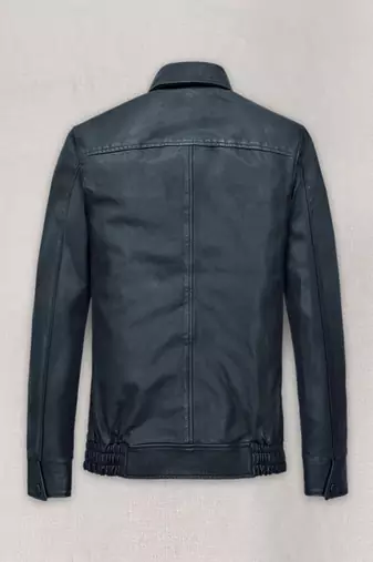 men's blue lambskin leather bomber jacket classic button front style