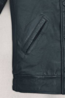 men's blue lambskin leather bomber jacket classic button front style 4