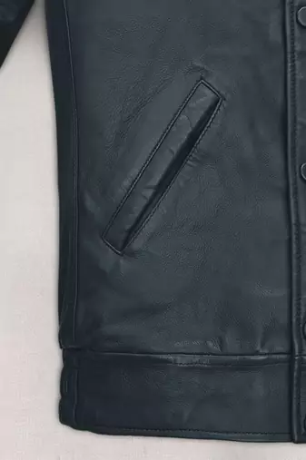 men's blue lambskin leather bomber jacket classic button front style