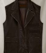 men's dark brown lambskin leather vest distressed vintage finish