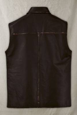 men's dark brown lambskin leather vest distressed vintage finish 2
