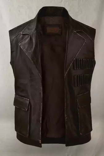 men's dark brown lambskin leather vest distressed vintage finish