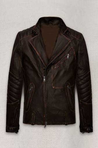 men's brown lambskin leather biker jacket adjustable belted waist