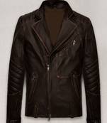 men's brown lambskin leather biker jacket adjustable belted waist
