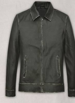 men's green lambskin cafe racer jacket stand up collar style 1
