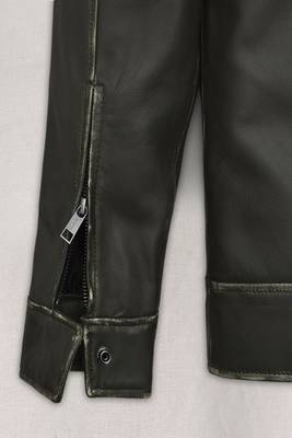 men's green lambskin cafe racer jacket stand up collar style 4