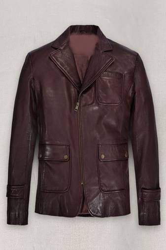 men's brown lambskin leather trucker jacket classic button front style