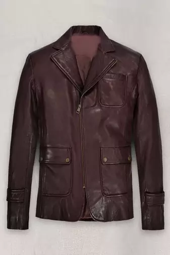 Men’s premium brown leather  jacket – trucker style button front coat