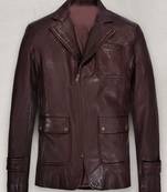 Men’s premium brown leather  jacket – trucker style button front coat