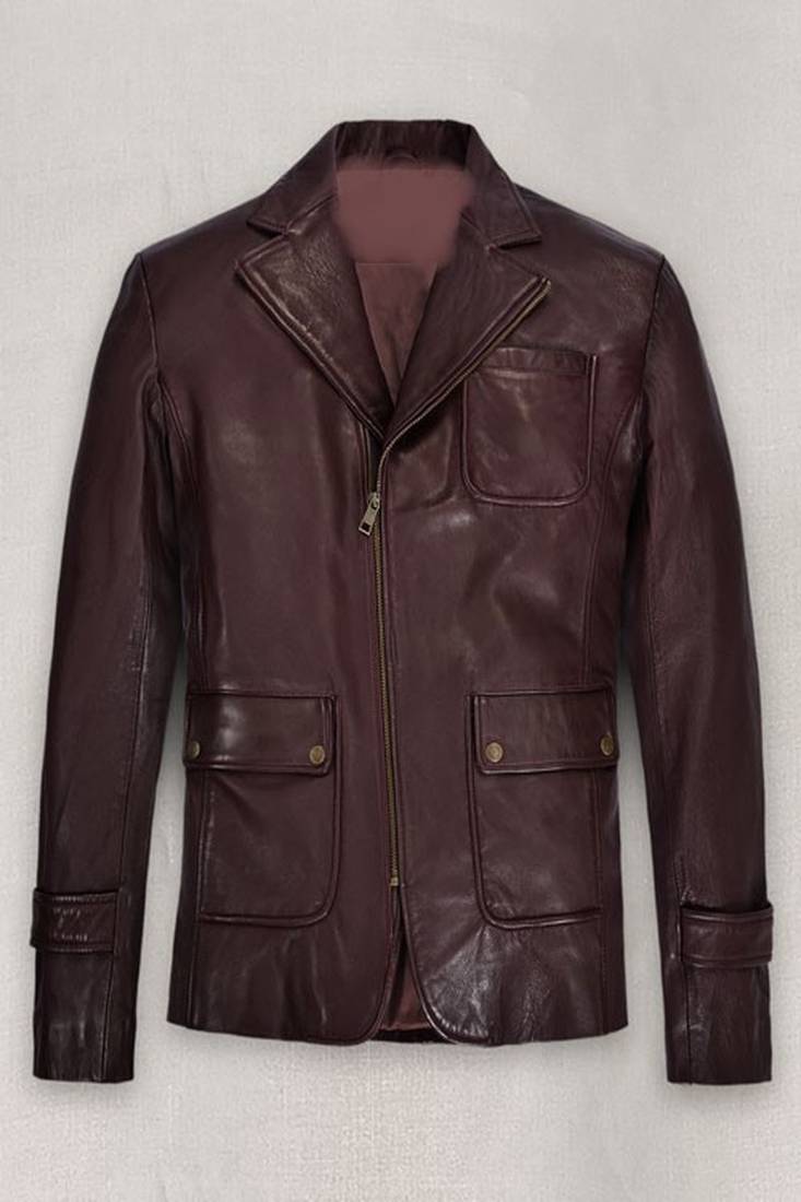 Men’s premium brown leather  jacket – trucker style button front coat