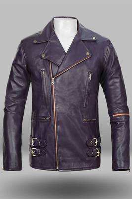 men's purple lambskin leather biker jacket vintage inspired look 1