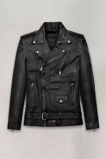 Men's classic side-lace motorcycle leather jacket. action black. zip-out liner,