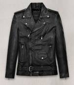 Men's classic side-lace motorcycle leather jacket. action black. zip-out liner,