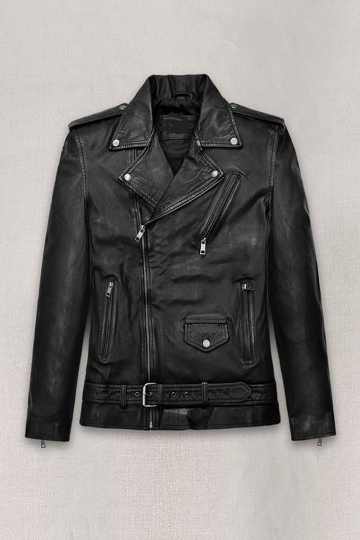 Men's classic side-lace motorcycle leather jacket. action black. zip-out liner,