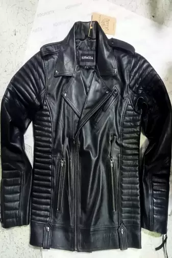 Men’s slim fit black  quilted design leather biker jacket slim fit moto style zip-up jacket