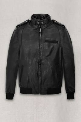 men's black lambskin leather bomber jacket distressed vintage finish 1